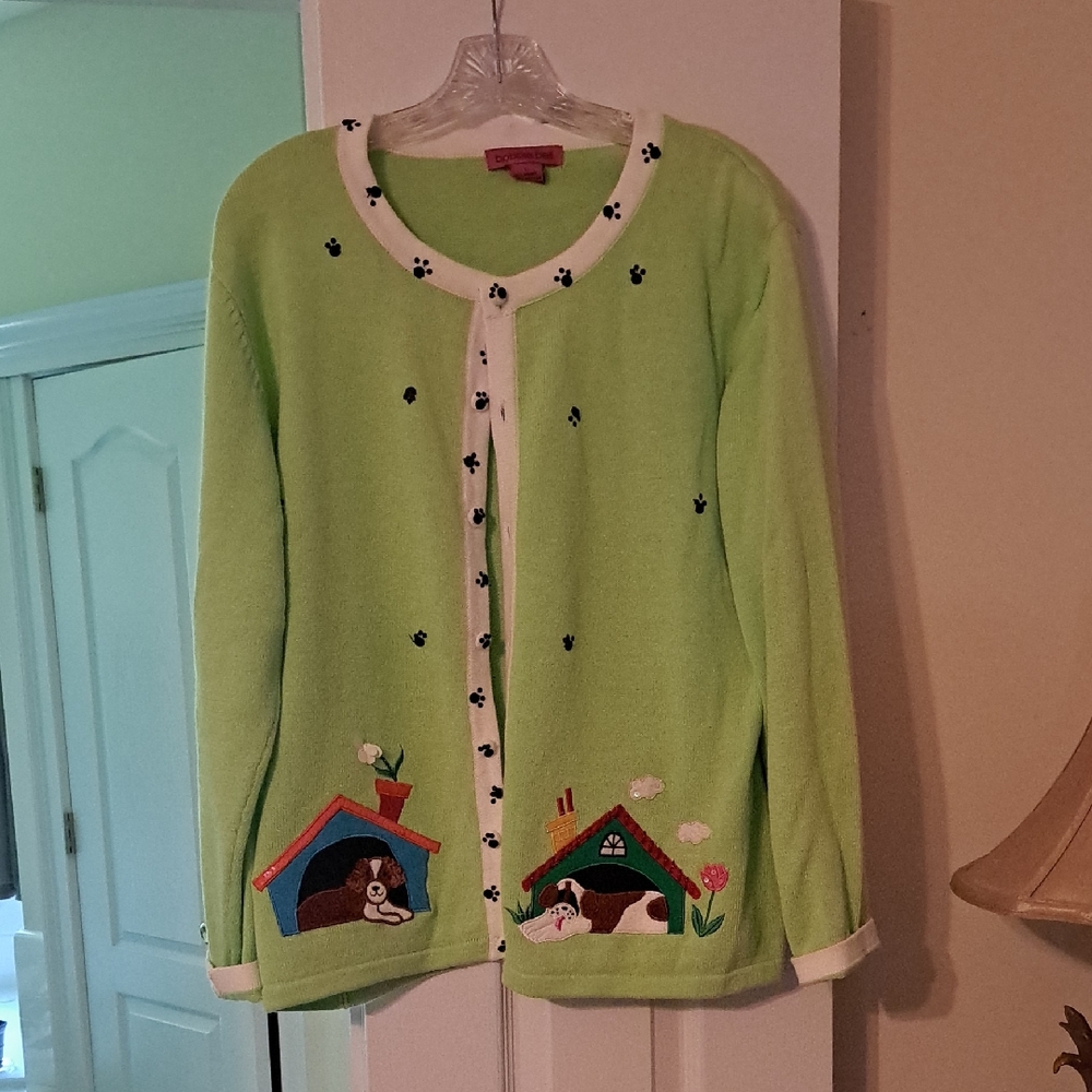 Green Cardigan with Embroidered Details